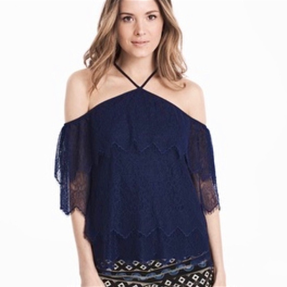 WHBM Blouse Halter Top Lace Tiered Boho Peasant Dressy Nautical Women’s Size XS - Picture 11 of 11
